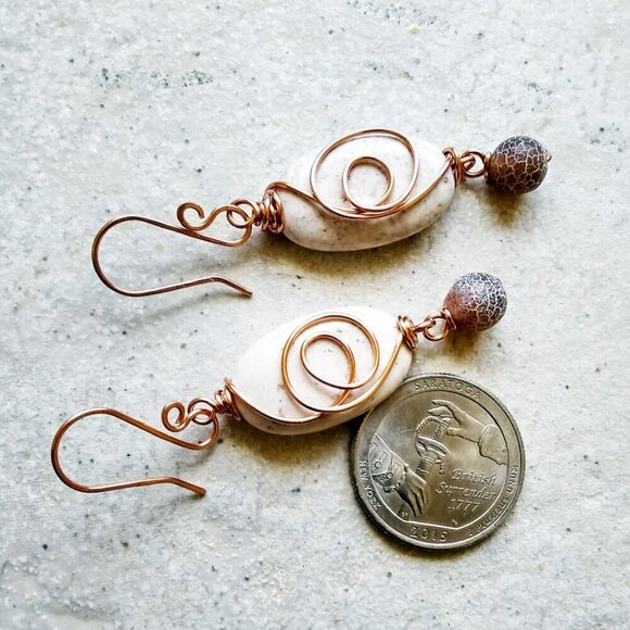 Feminine! Neutral Colors! Natural Stone Beads - Copper Wire Wrapped Design #1 - Picture 2 of 7